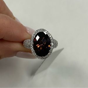 Suzy Levian Brown Oval CZ & White CZ Sterling Silver Ring NWT